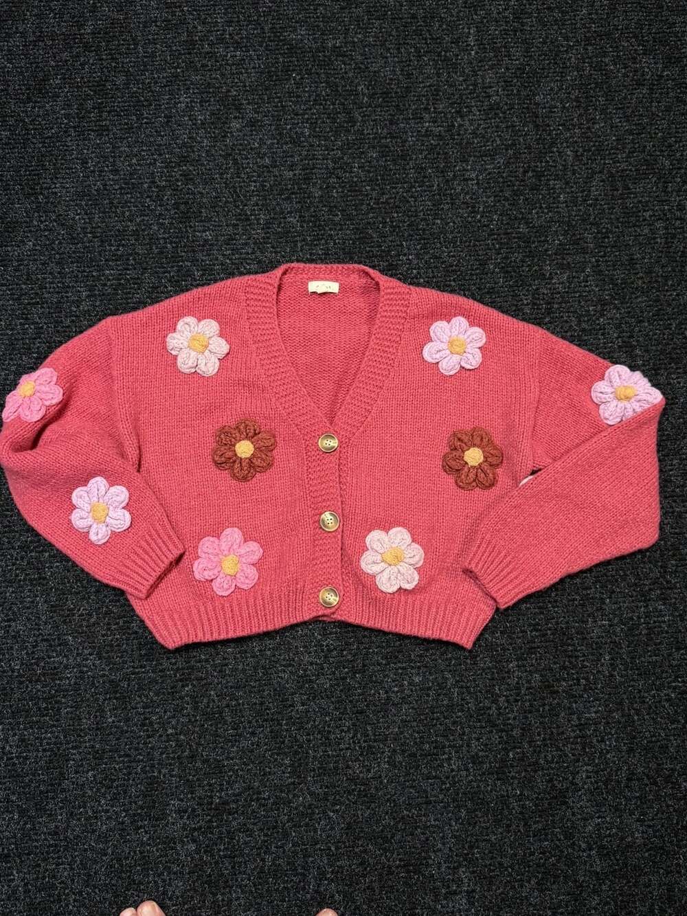 Debut Women’s Cardigan Sz S Cottagecore Coquette Pink Sweater Floral Twee Croche